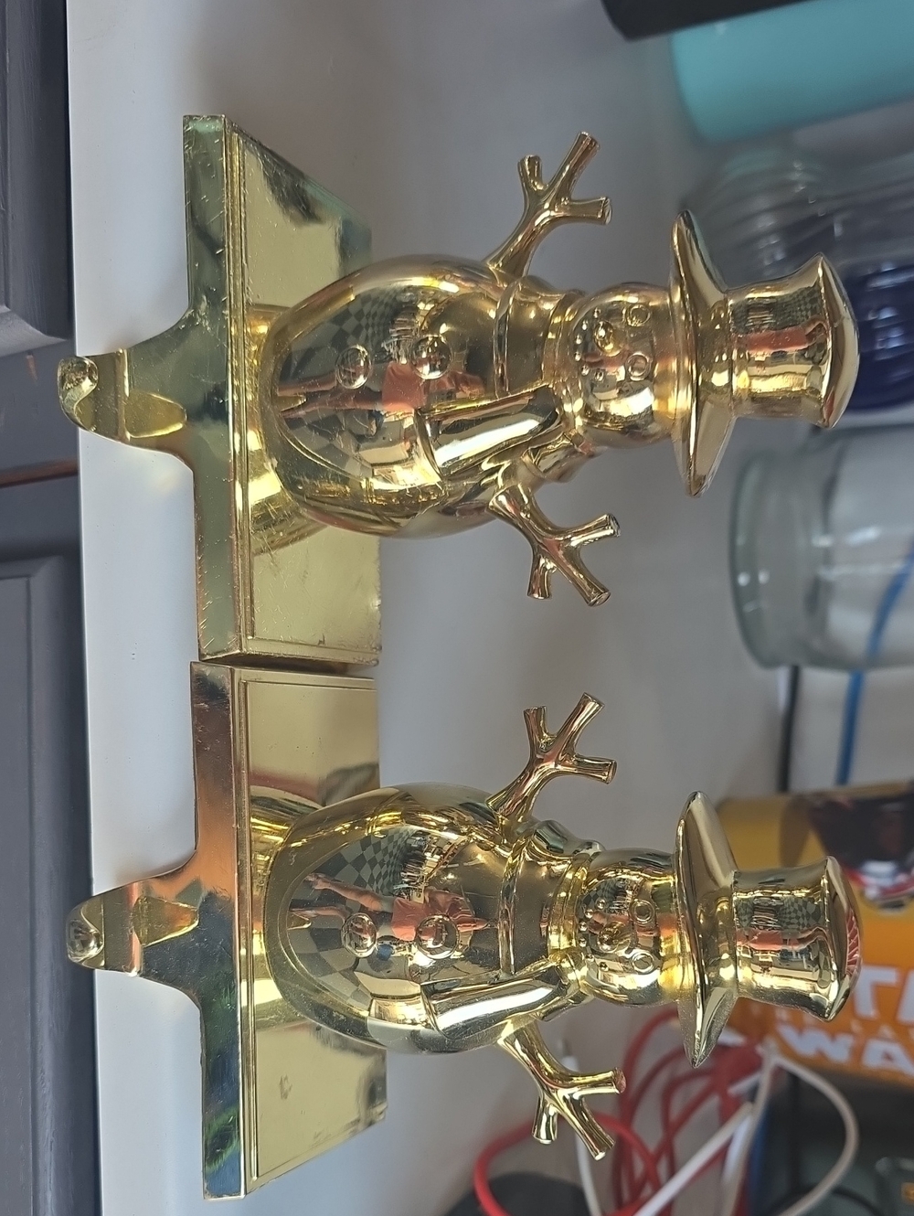 Gold Snowman Stocking Holders (Set of 2)